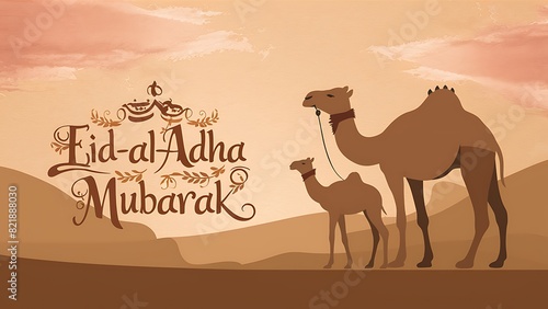 minimalist eid ul adha design eid greetings card islamic muslim celebrations camel desert design