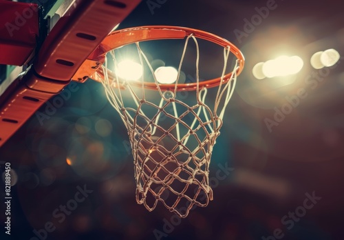 A basketball goes through the hoop and makes a swish sound as it passes cleanly through the net. © Nicat