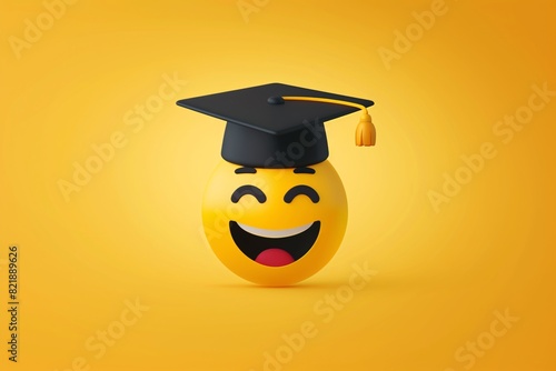 a yellow smiley face with a graduation cap