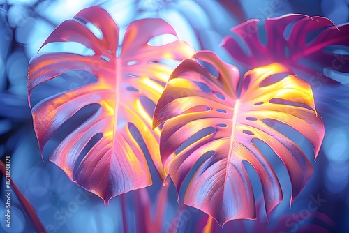 Vibrant Monstera Leaves with Magical Lighting - Perfect for Modern Home Decor and Nature-Themed Designs