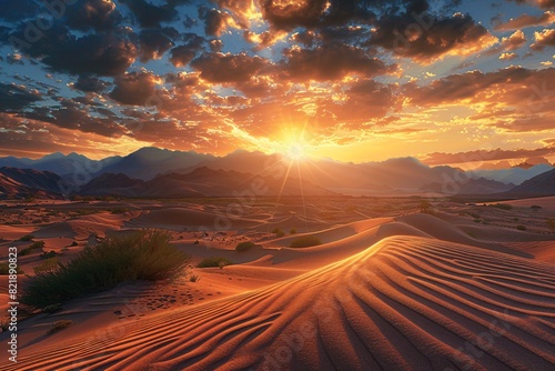 a sunset over a desert photo
