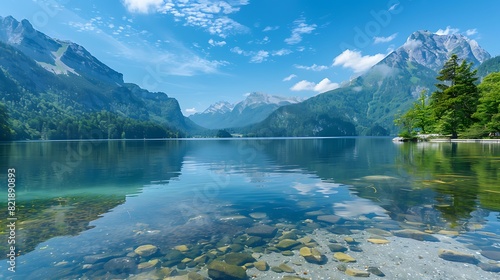 Majestic Mountain Lake with Crystal Clear Water Reflections