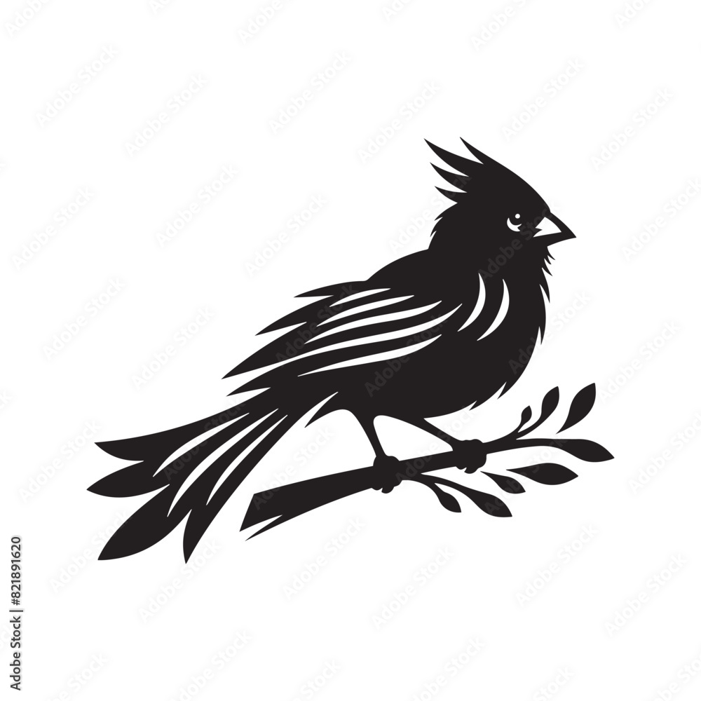 Fototapeta premium Cardinal Silhouette: Black Vector Art - Capturing the Bold Elegance and Distinctive Presence of These Iconic Birds- Cardinal bird Vector - Cardinal Bird Illustration.