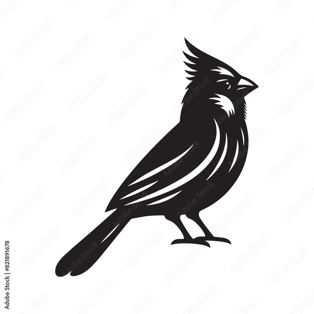 Fototapeta premium Cardinal Silhouette: Black Vector Art - Capturing the Bold Elegance and Distinctive Presence of These Iconic Birds- Cardinal bird Vector - Cardinal Bird Illustration.