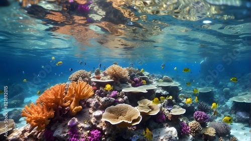 Underwater Coral Reef: Picture diving into a vibrant coral reef. Describe the colorful corals, diverse marine life, the clarity of the water, and the tranquility of exploring this underwater paradise.