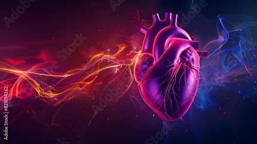 An accurate portrayal of a beating heart that shows how the cardiac conduction system transmits electrical impulses to control heartbeat. Concept of cardiology  photo