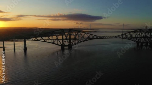 Wallpaper Mural Aerial view of Forth Rail Bridge at sunset over water, Edinburgh, Scotland, United Kingdom. Torontodigital.ca