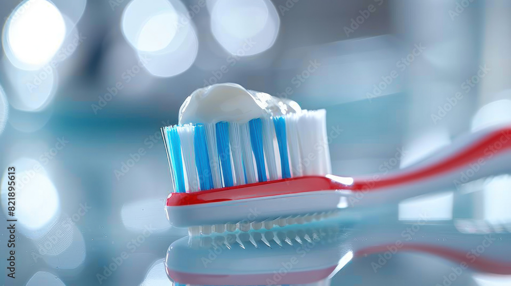 Squeeze toothpaste onto toothbrush. Squeeze toothpaste onto toothbrush.