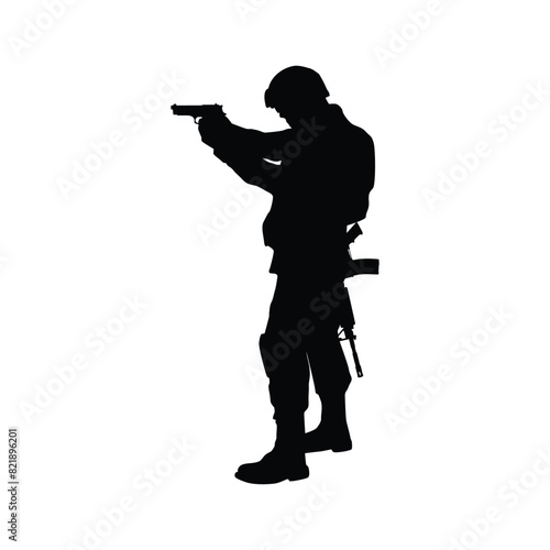 Soldier silhouette vector on white background, military people