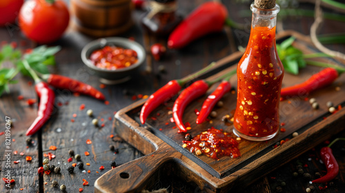 flaming red hot sauce in a glass jar