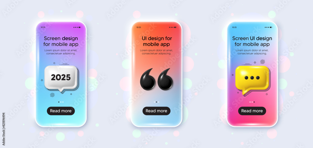Phone 3d mockup gradient screen. 2025 year icon. Event schedule annual date. 2025 annum planner. 2025 phone mockup message. 3d chat speech bubble. Yellow text box app. Vector Phone 3d mockup gradient screen. 2025 year icon. Event schedule annual date. 2025 annum planner. 2025 phone mockup message. 3d chat speech bubble. Yellow text box app. Vector