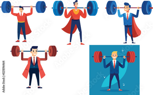 People in shirts and ties lift weights-