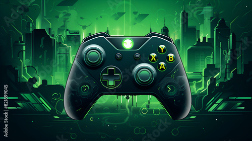 The image features a green controller

