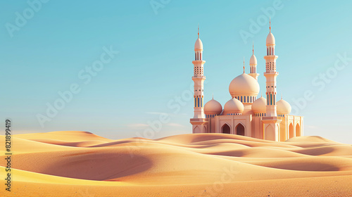 Mosque in the desert with sky background.