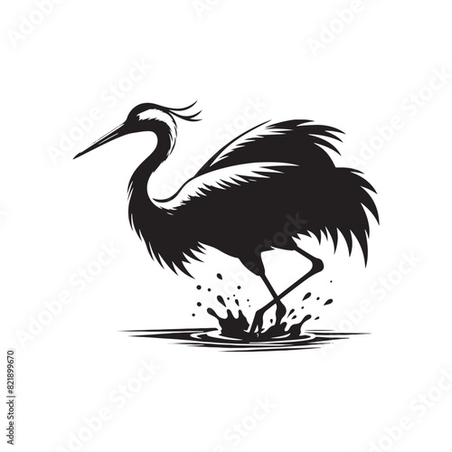 Crane Vector Silhouette: Black Vector Art Capturing the Graceful Majesty and Elegance of These Iconic Water bird - Crane bird Illustration.