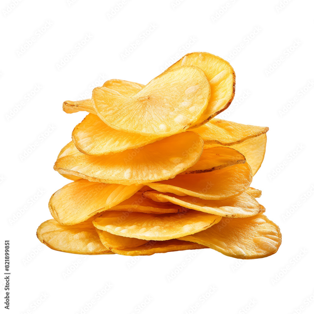 Delicious Potato Chips Isolated on Transparent Background, PNG, Cut Out. Delicious Potato Chips Isolated on Transparent Background, PNG, Cut Out.