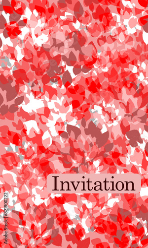 Abstract card red white gradient spots with inscription invitation, birthday, colorful pattern, geometric blurred background, bright illustration, frame, greetings card, congratulations, postcard 