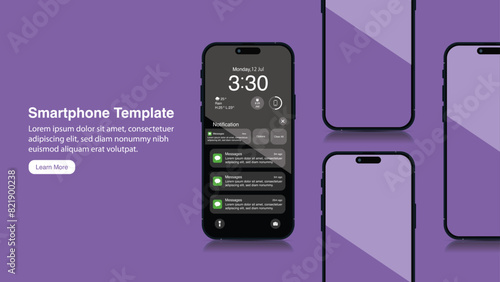 High Quality 3D Realistic Smartphone Mockup Banner: Front View of Cell Phone and Mobile Phone with App on Screen. Vector.