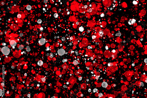 Postcard with red spots bubbles circle on black geometric background, birthday, for invitation, holiday, pattern, beautiful illustration, frame, greetings card, congratulation