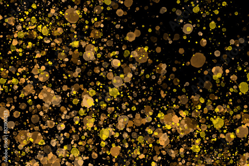 Abstract black background with golden spots for birthday, invitation, nice geometric pattern, cute bright illustration, frame, greetings card, congratulations, postcard 