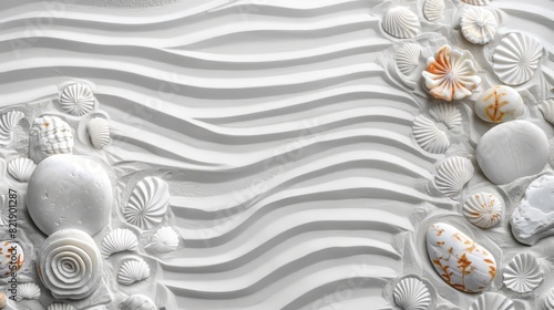 White Seashells On A Sandy Background. photo