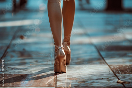 Woman with beautiful legs wearing high heel shoes. Generative AI