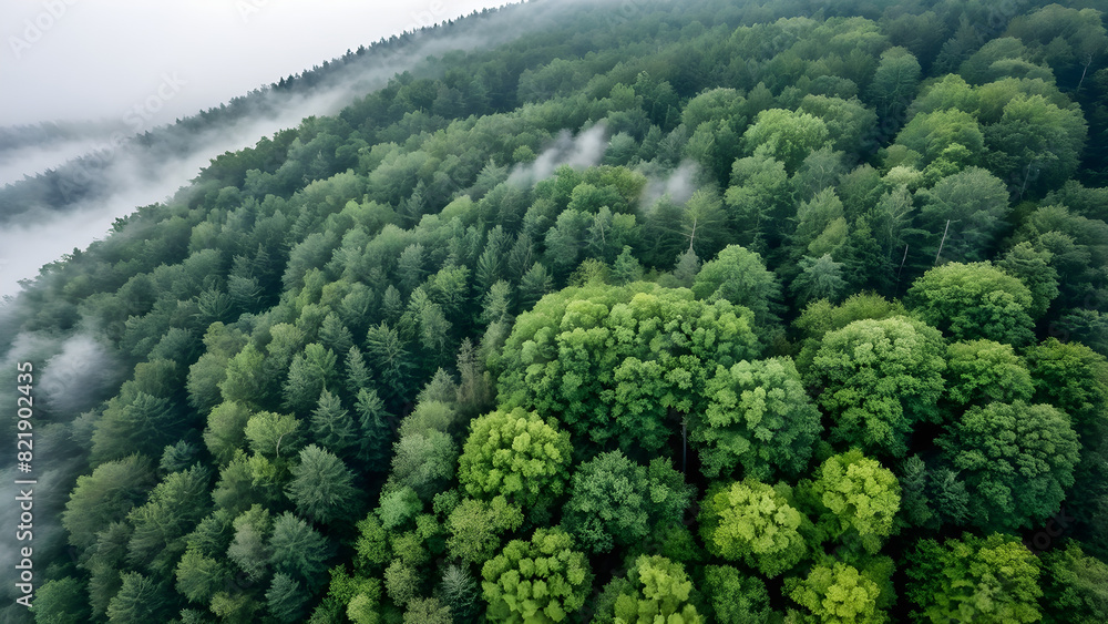 Green forest under the heavy fog, ai generated Green forest under the heavy fog, ai generated