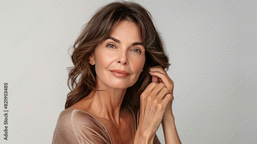 Natural Beauty. Portrait Of A Beautiful Middle-Aged Woman With A Warm Smile And Flawless Skin. Natural Beauty. Portrait Of A Beautiful Middle-Aged Woman With A Warm Smile And Flawless Skin.