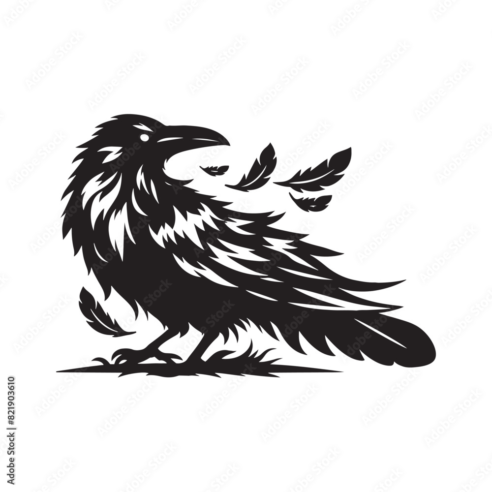 Obraz premium Crow Vector Silhouette: Bold Black Vector Art Capturing the Mysterious Aura and Intelligence of These Iconic Birds - Crow Illustration.