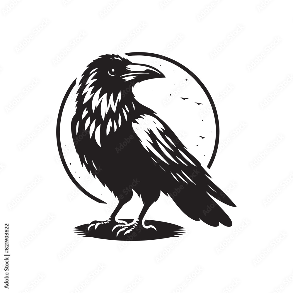Fototapeta premium Crow Vector Silhouette: Bold Black Vector Art Capturing the Mysterious Aura and Intelligence of These Iconic Birds - Crow Illustration.