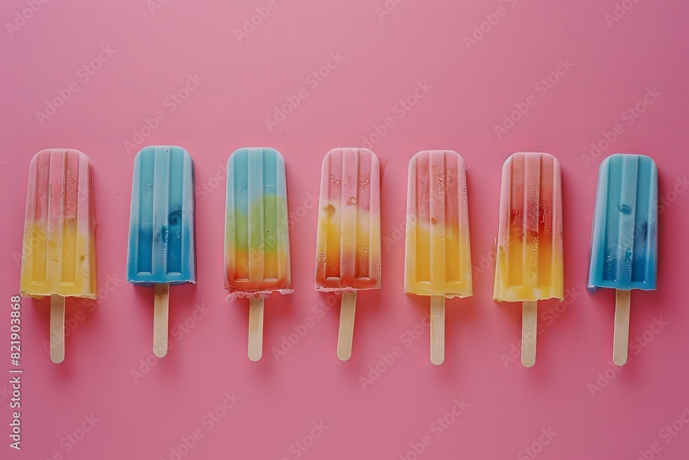 Colorful popsicles arranged on a pink background Colorful popsicles arranged on a pink background