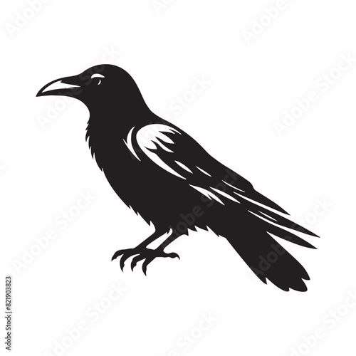 Crow Vector Silhouette: Bold Black Vector Art Capturing the Mysterious Aura and Intelligence of These Iconic Birds - Crow Illustration.