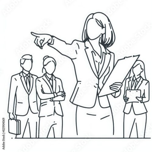 leader of the pointing goal for the business team. Hand drawn style vector cartoon design illustrations. © sopon