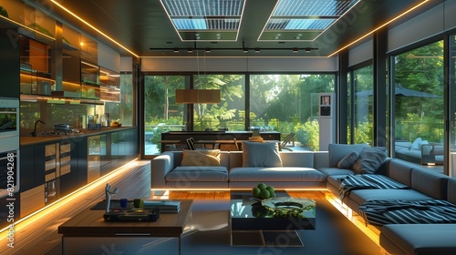 A modern living room with integrated green technology
