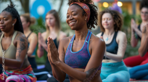 In a vibrant yoga community  a diverse group of women come together to practice yoga in a shared space filled with energy and camaraderie