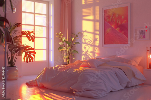 The interior of a bright bedroom Generative by AI 