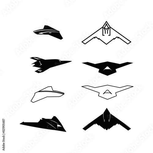 Military stealth aircraft silhouettes collection. Vector photo