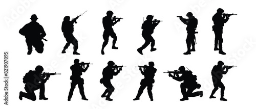 set of  Soldier silhouette vector on white background  military people