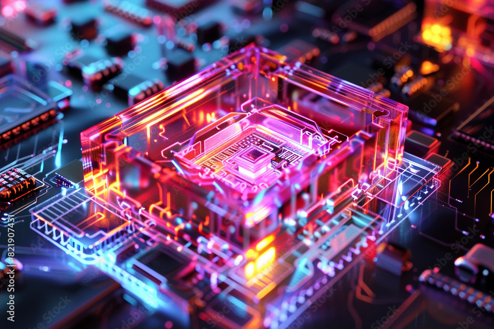 Fototapeta premium The newest chip, accelerator, processor, illustration photonic processor of the future 