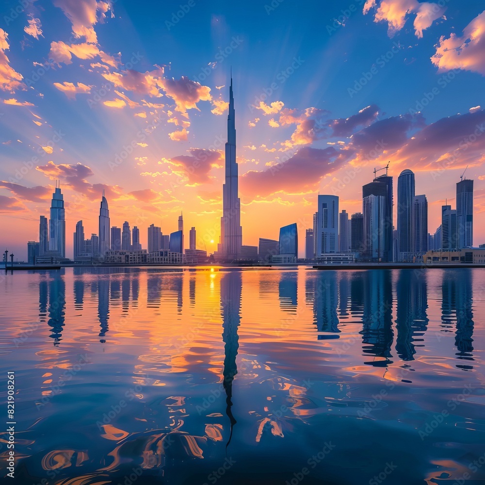 Amazing Dubai skyline at the sunsetDubai