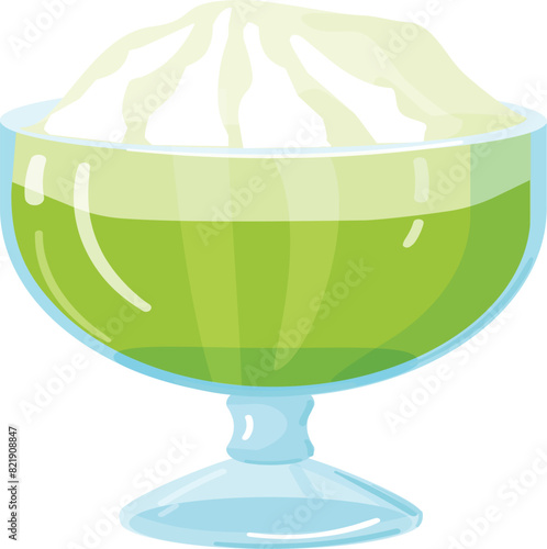 Colorful clipart image featuring a bowl of whipped cream on a clear pedestal