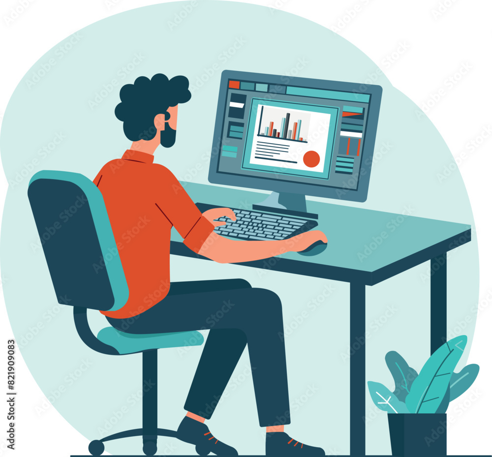 A man working with graphs at the desk A man working with graphs at the desk
