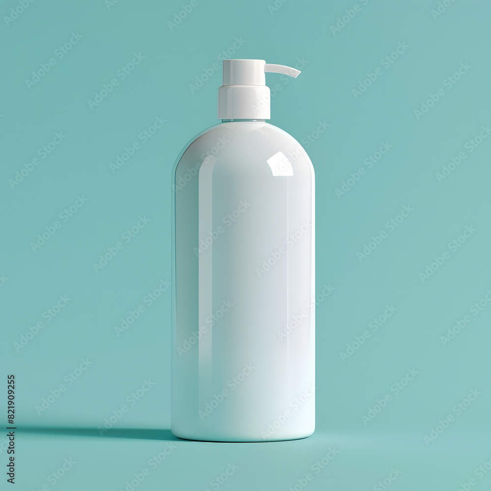 Bottle of hair shampoo with dispenser mock up isolated on tiffany blue background Bottle of hair shampoo with dispenser mock up isolated on tiffany blue background