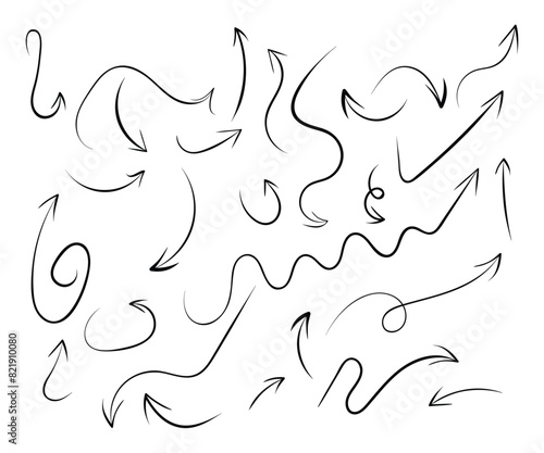 Set of black hand drawing arrows doodle. Hand drawn arrow mark icons vectors