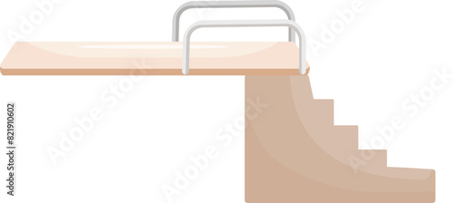 Fun cartoon illustration of a wooden diving board with steps and platform. Perfect for summer poolside leisure and aquatic recreation. In a simple and minimal flat design