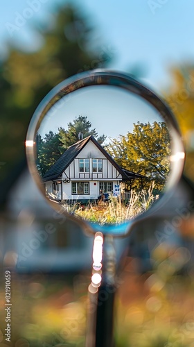 An outside view through a magnifying glass of the house, real estate 