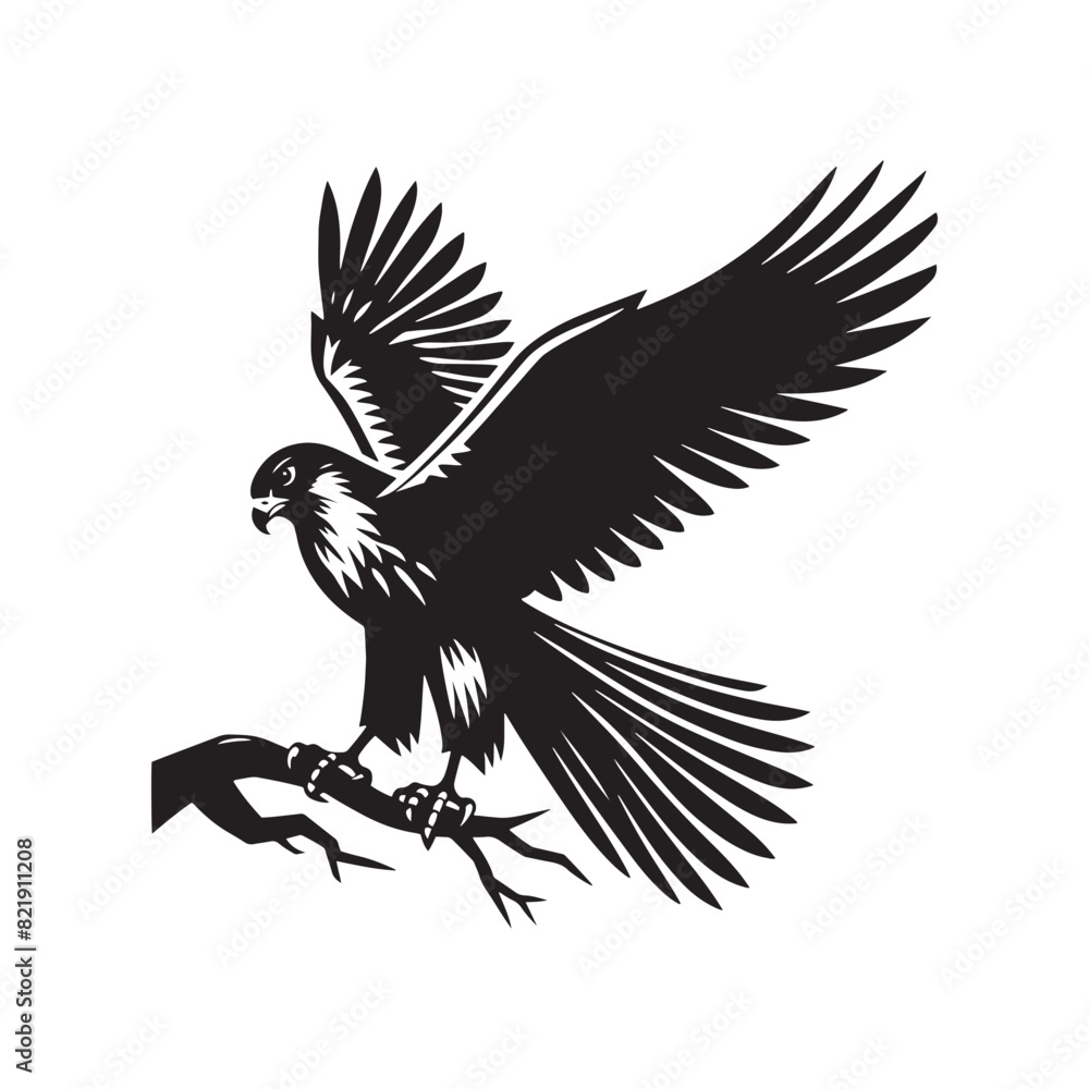 Obraz premium Minimalist Falcon Vector Silhouette: Striking Black Vector Art - Falcon Illustration - Bird Vector Silhouette.