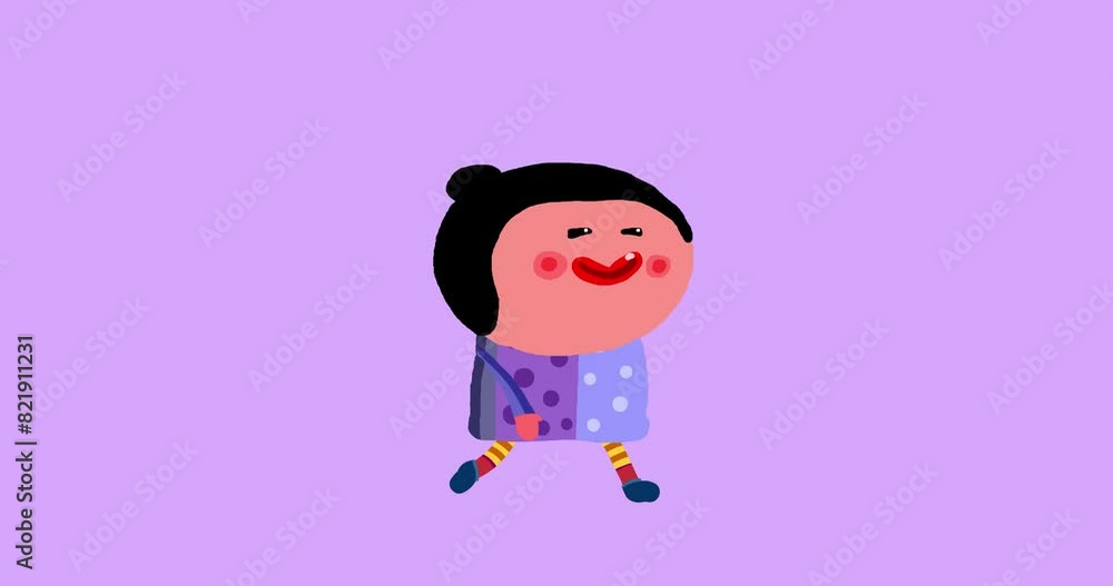 Kid character 9 boy walking cartoon animation isolated. Happy smiling child – a part of kids serie seamless loop animated human.