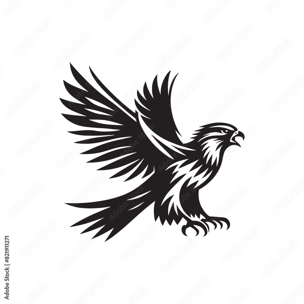 Obraz premium Minimalist Falcon Vector Silhouette: Striking Black Vector Art - Falcon Illustration - Bird Vector Silhouette.