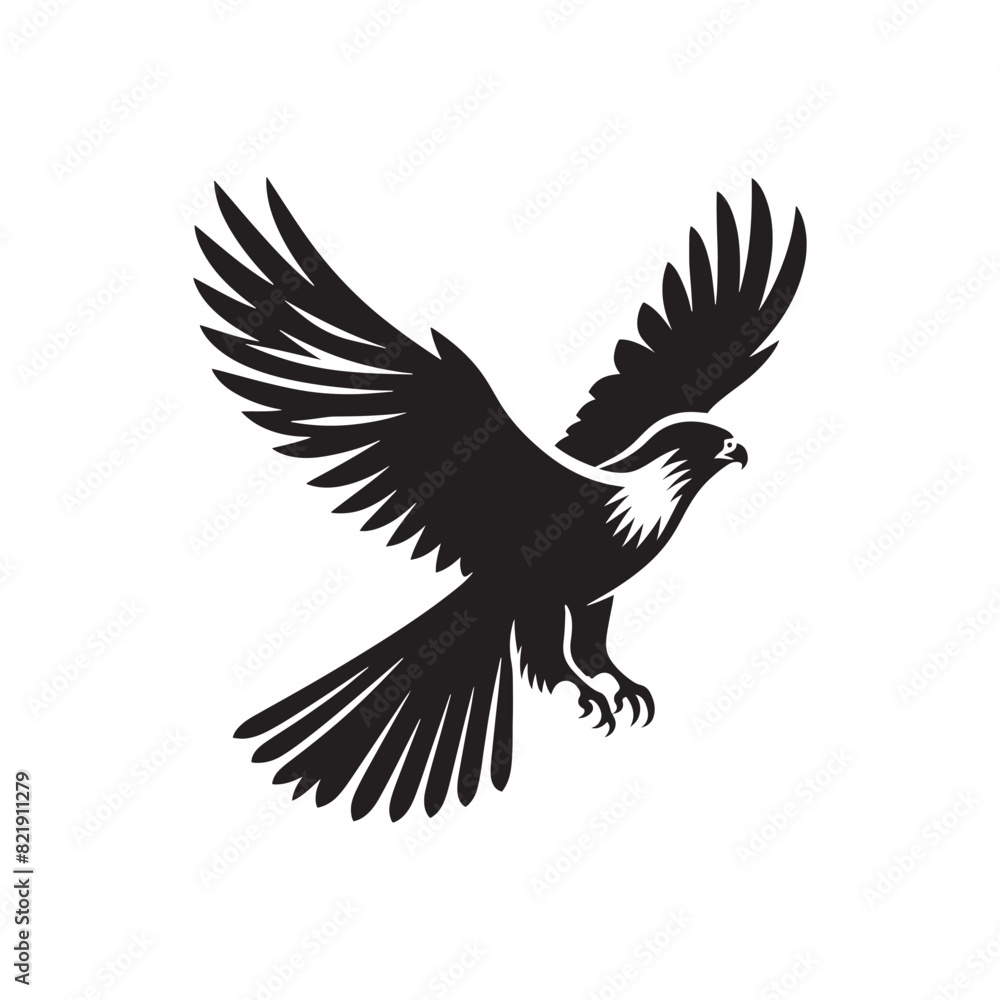 Fototapeta premium Minimalist Falcon Vector Silhouette: Striking Black Vector Art - Falcon Illustration - Bird Vector Silhouette.